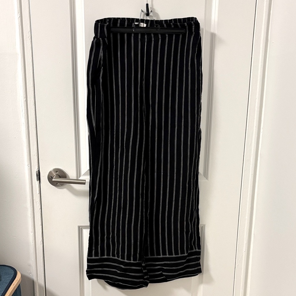 LOFT Black and White Striped Wide Leg Trousers
